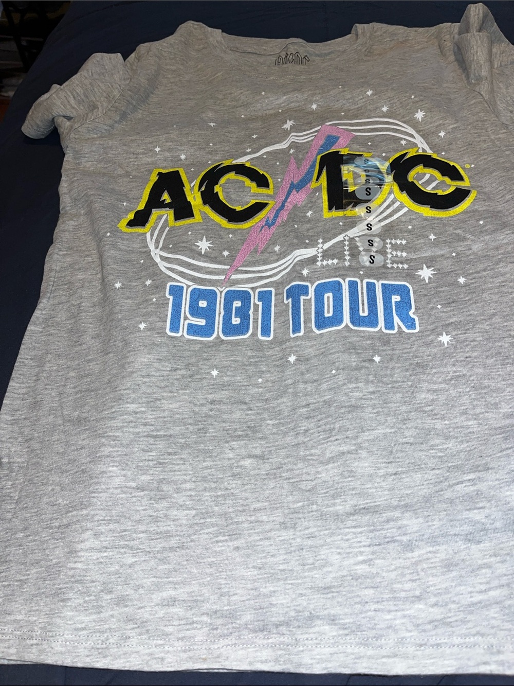 AC/DC Kids Short Sleeve Tee in Gray with Yellow & Blue Logo